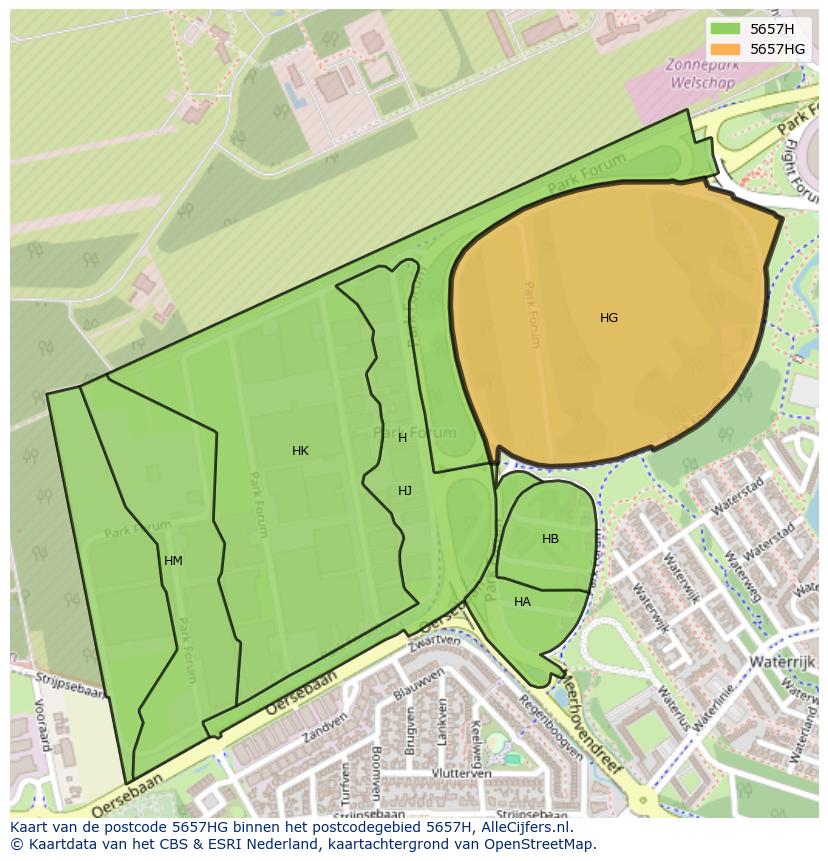 Afbeelding van het postcodegebied 5657 HG op de kaart.