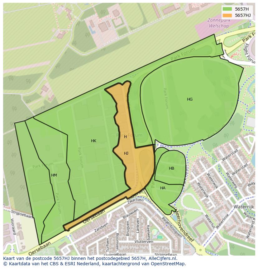 Afbeelding van het postcodegebied 5657 HJ op de kaart.
