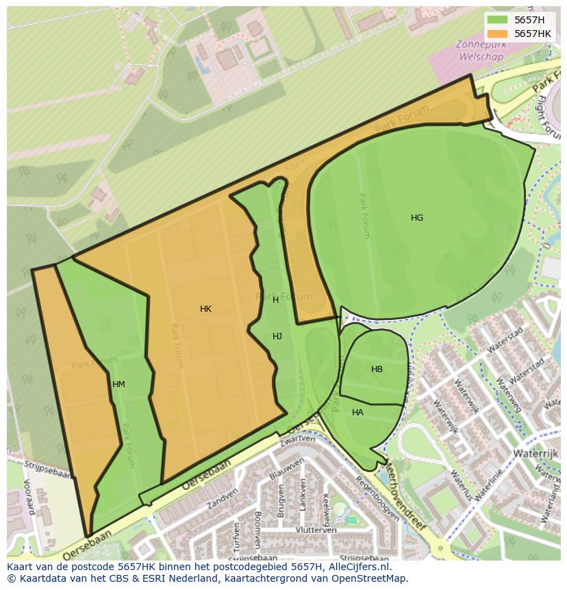 Afbeelding van het postcodegebied 5657 HK op de kaart.