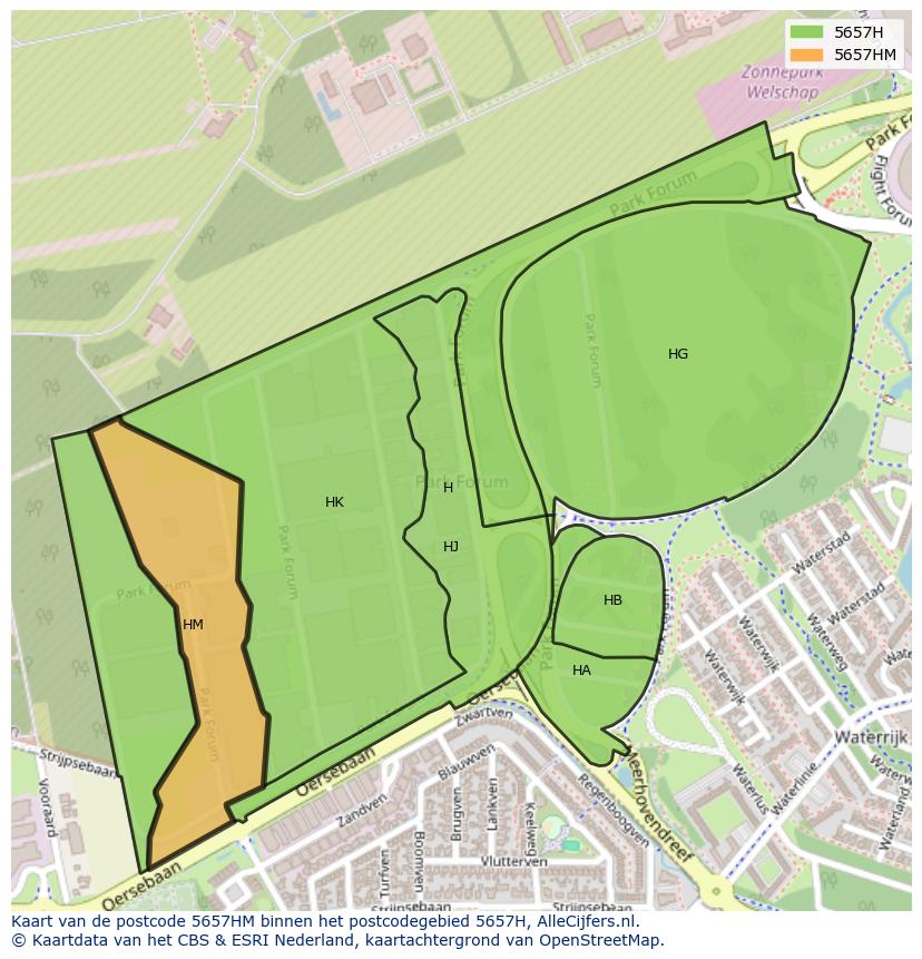 Afbeelding van het postcodegebied 5657 HM op de kaart.