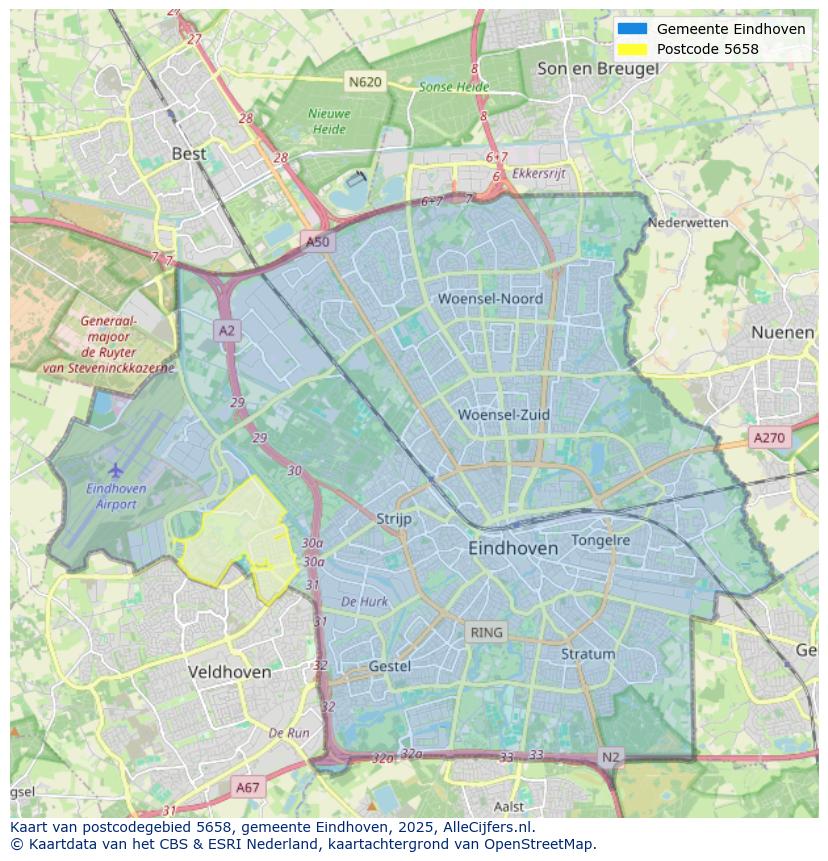 Afbeelding van het postcodegebied 5658 op de kaart.
