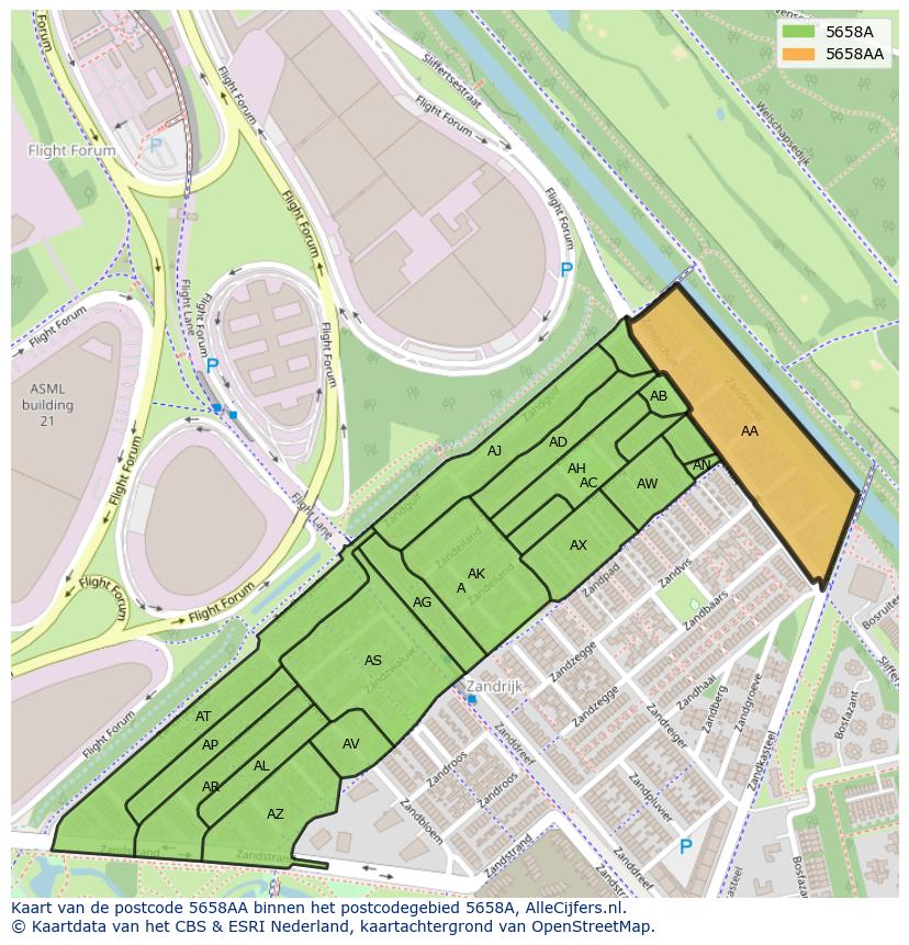 Afbeelding van het postcodegebied 5658 AA op de kaart.