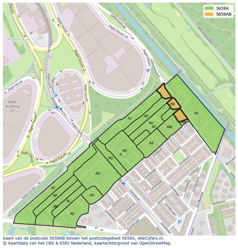 Afbeelding van het postcodegebied 5658 AB op de kaart.