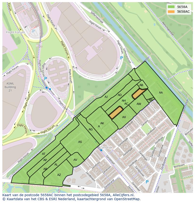 Afbeelding van het postcodegebied 5658 AC op de kaart.
