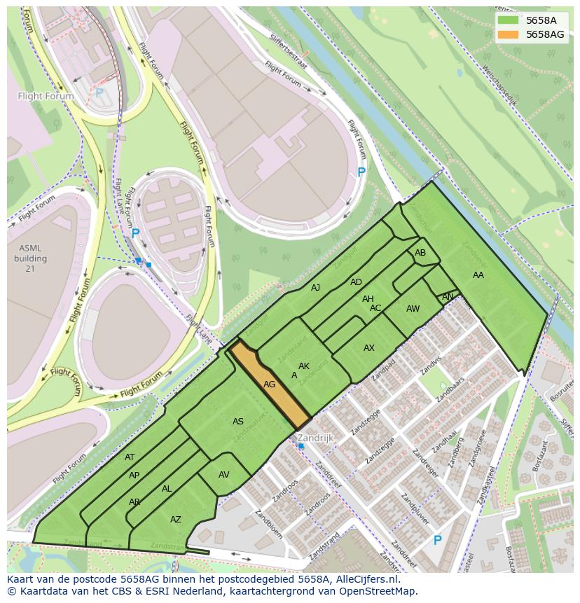 Afbeelding van het postcodegebied 5658 AG op de kaart.