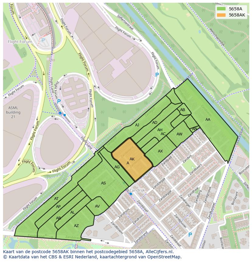 Afbeelding van het postcodegebied 5658 AK op de kaart.