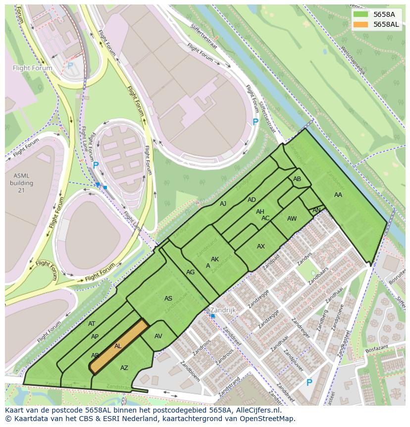 Afbeelding van het postcodegebied 5658 AL op de kaart.