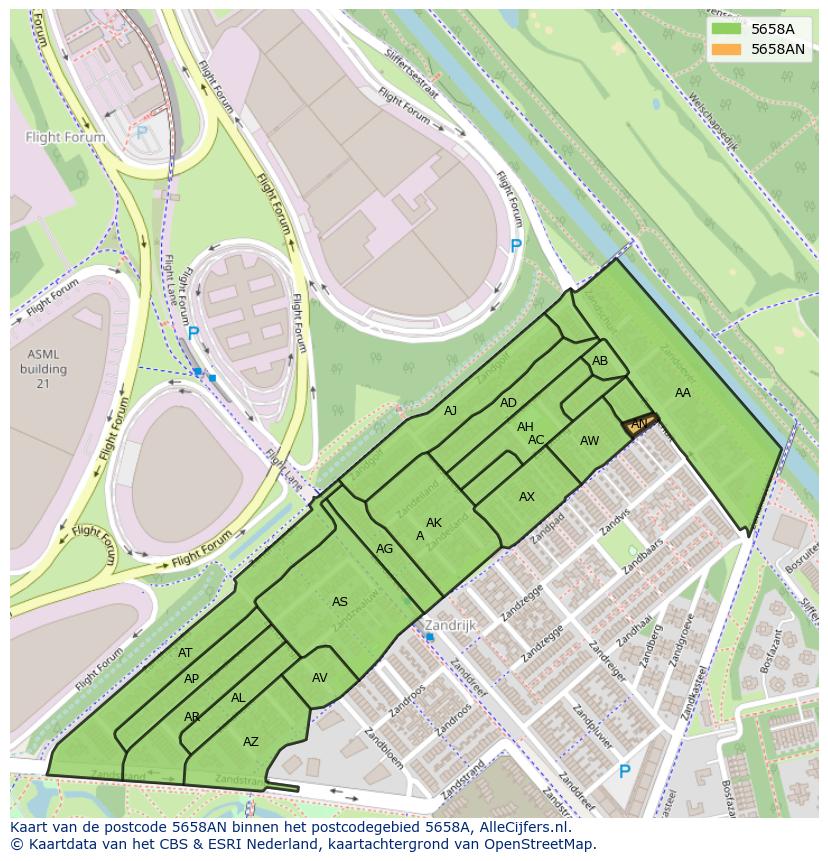Afbeelding van het postcodegebied 5658 AN op de kaart.