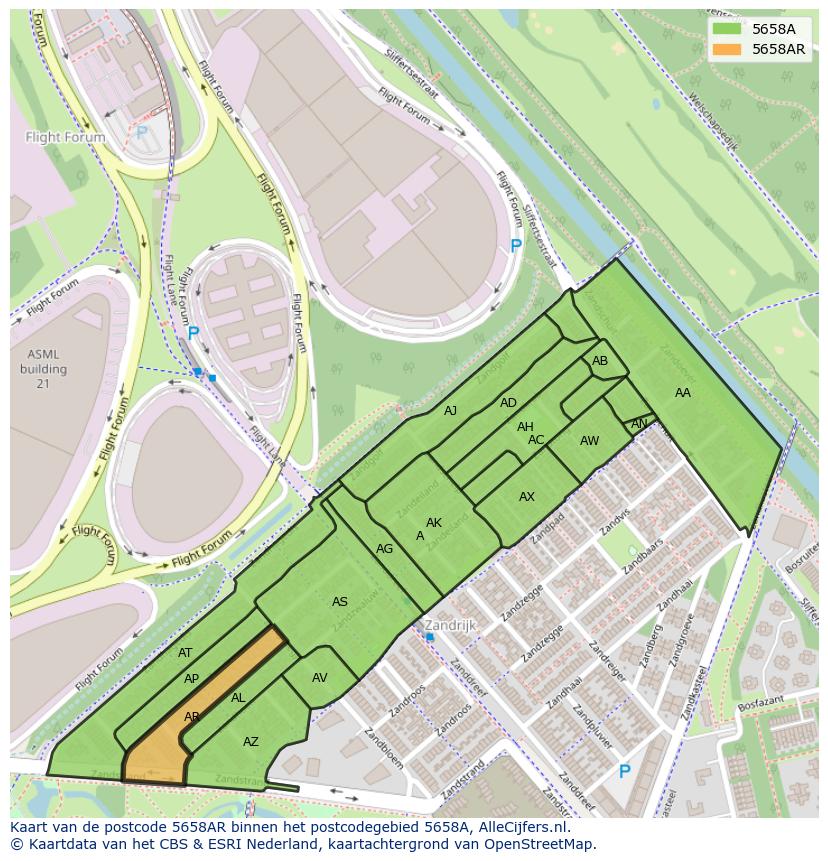 Afbeelding van het postcodegebied 5658 AR op de kaart.