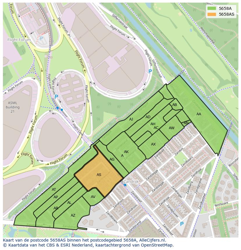Afbeelding van het postcodegebied 5658 AS op de kaart.
