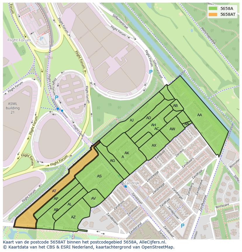 Afbeelding van het postcodegebied 5658 AT op de kaart.