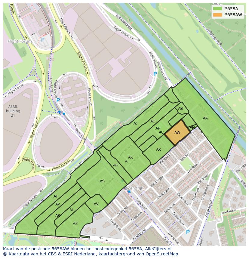 Afbeelding van het postcodegebied 5658 AW op de kaart.