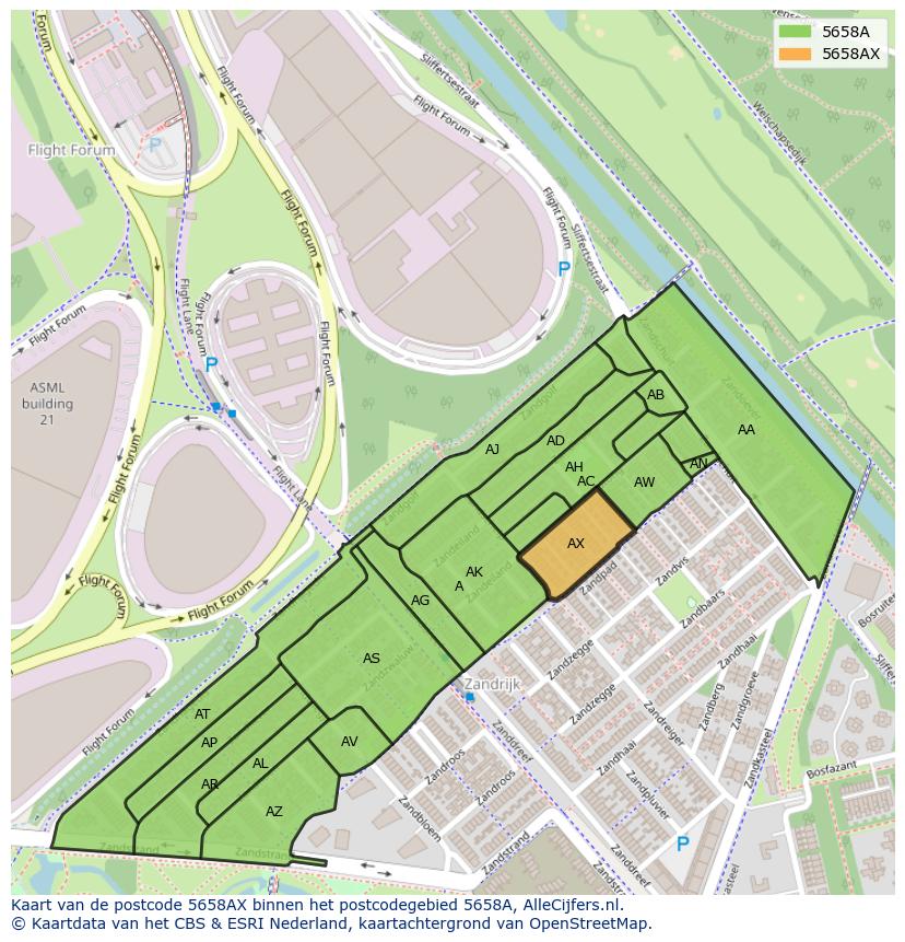 Afbeelding van het postcodegebied 5658 AX op de kaart.