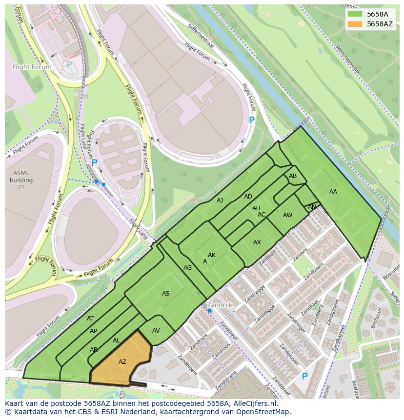 Afbeelding van het postcodegebied 5658 AZ op de kaart.