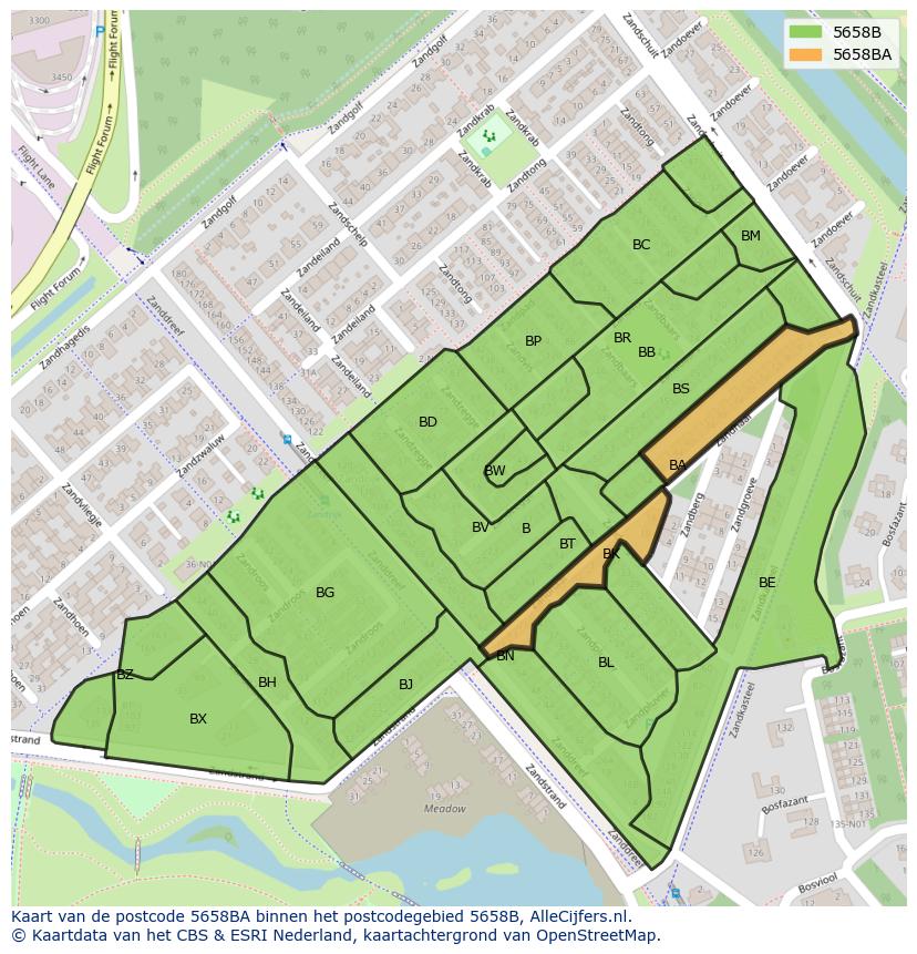 Afbeelding van het postcodegebied 5658 BA op de kaart.