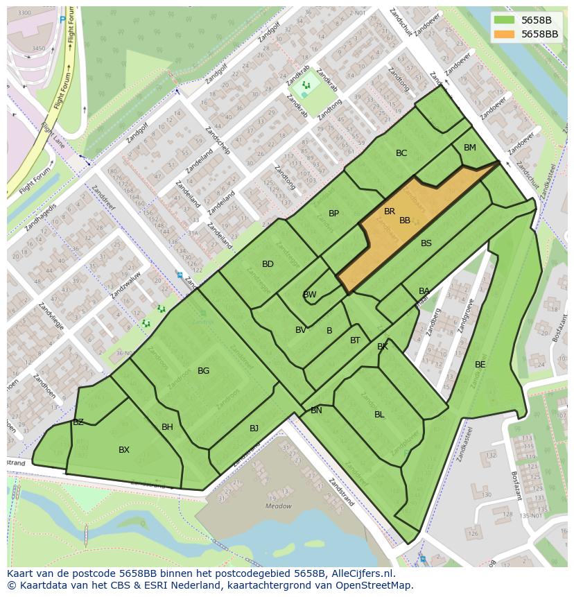 Afbeelding van het postcodegebied 5658 BB op de kaart.