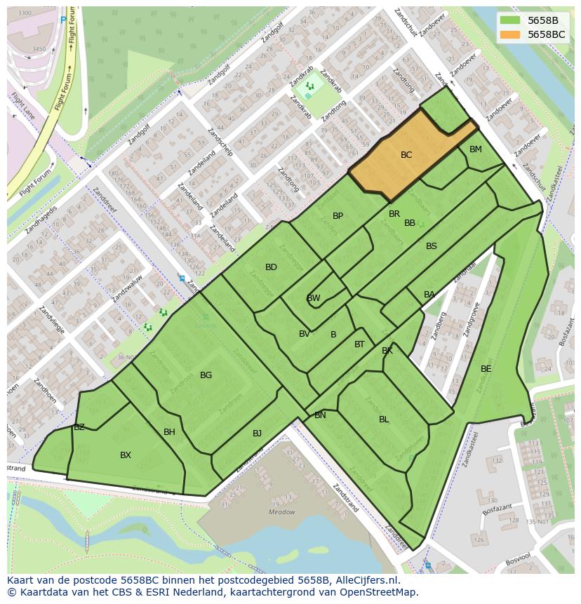 Afbeelding van het postcodegebied 5658 BC op de kaart.