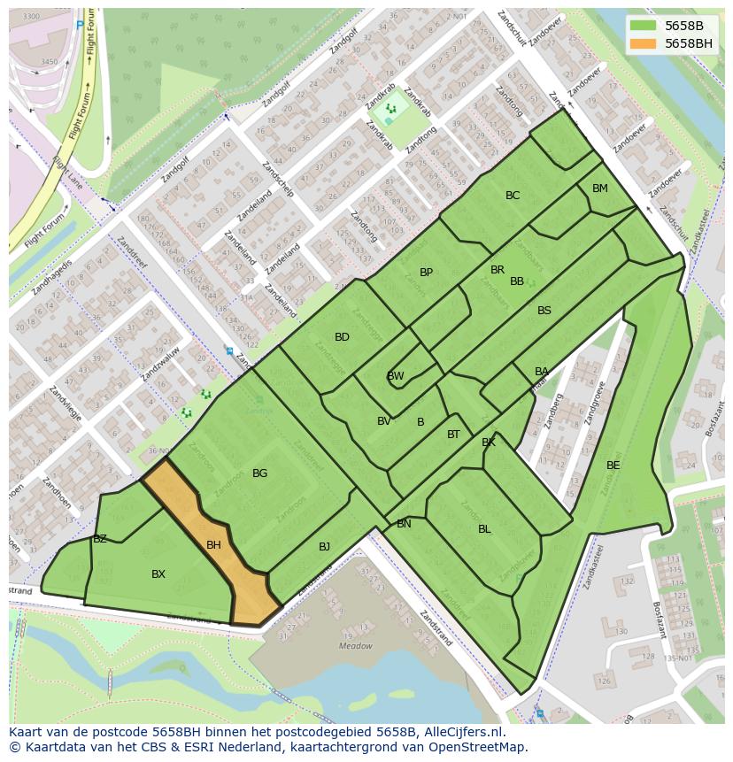 Afbeelding van het postcodegebied 5658 BH op de kaart.