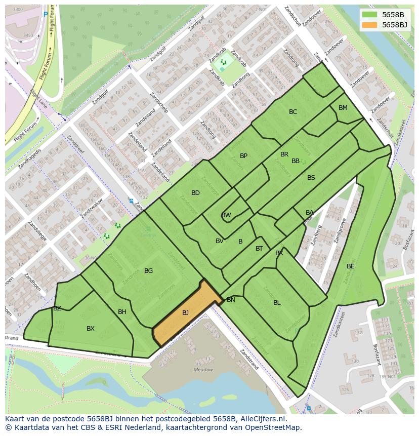 Afbeelding van het postcodegebied 5658 BJ op de kaart.