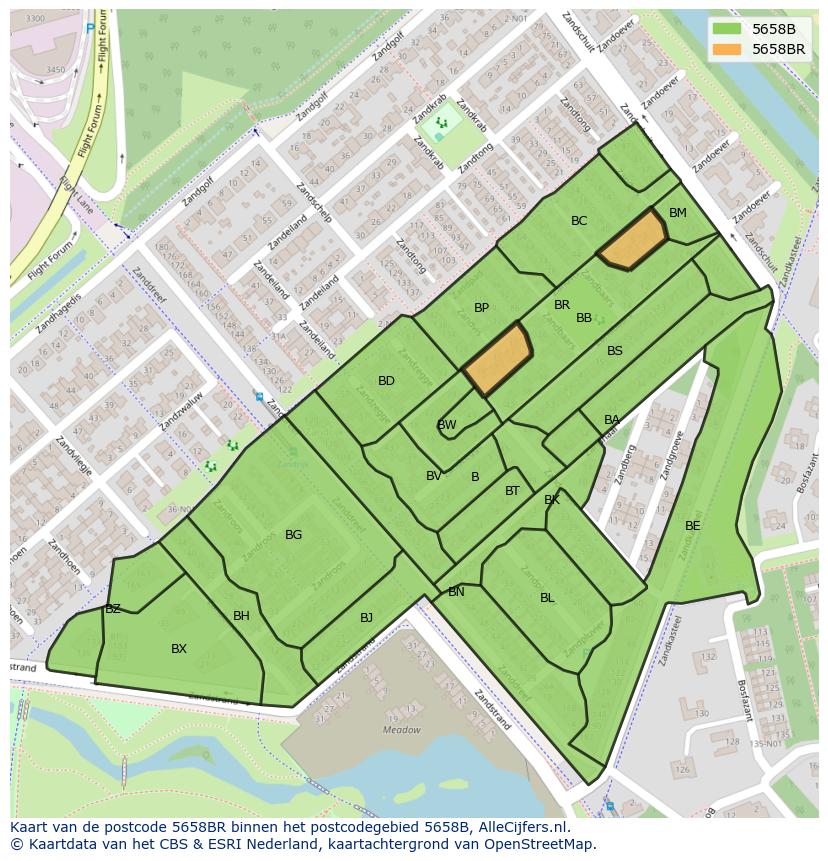 Afbeelding van het postcodegebied 5658 BR op de kaart.