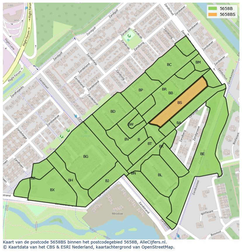 Afbeelding van het postcodegebied 5658 BS op de kaart.