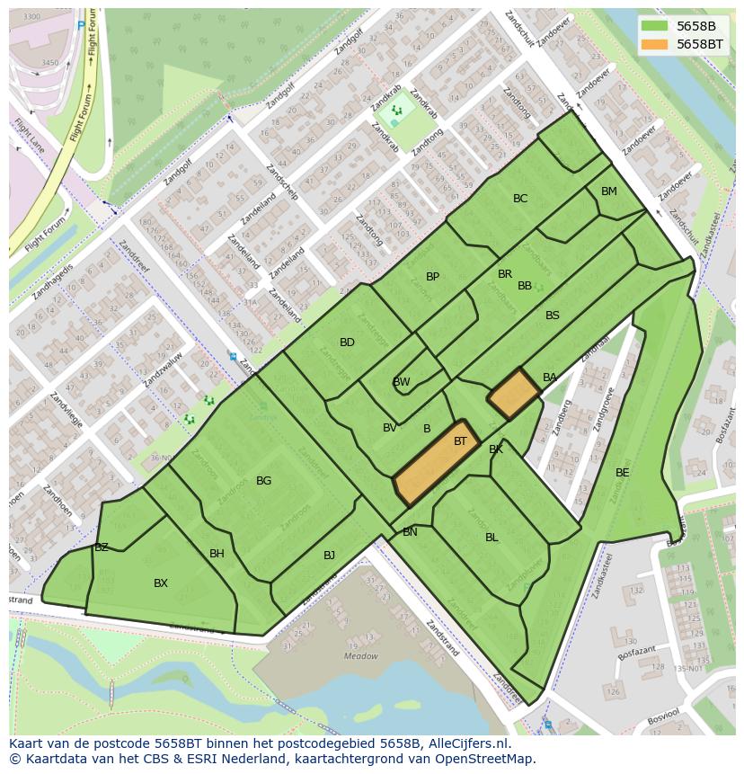 Afbeelding van het postcodegebied 5658 BT op de kaart.