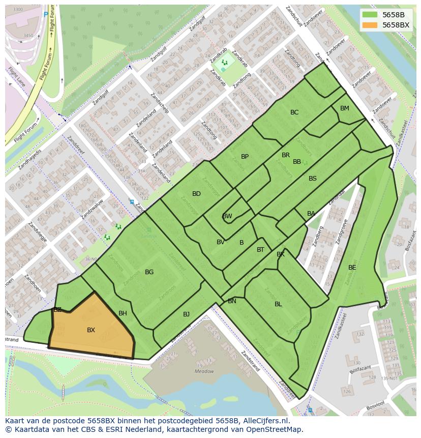 Afbeelding van het postcodegebied 5658 BX op de kaart.
