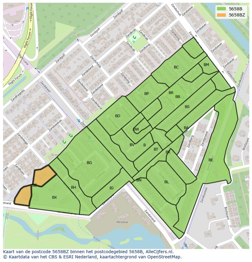 Afbeelding van het postcodegebied 5658 BZ op de kaart.