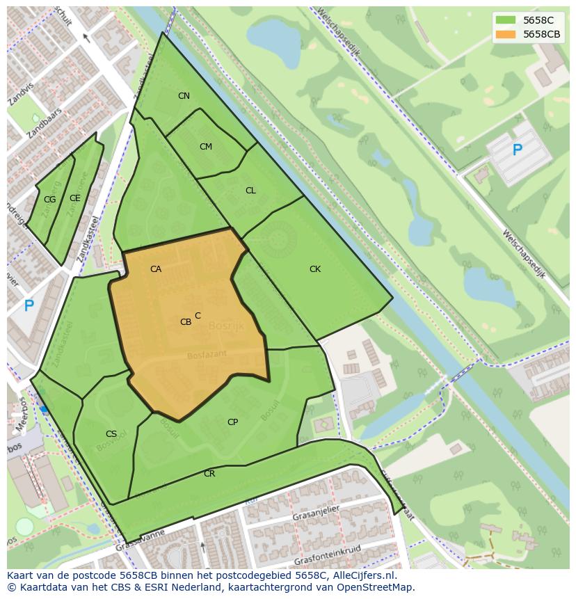 Afbeelding van het postcodegebied 5658 CB op de kaart.