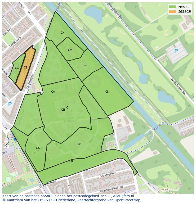 Afbeelding van het postcodegebied 5658 CE op de kaart.