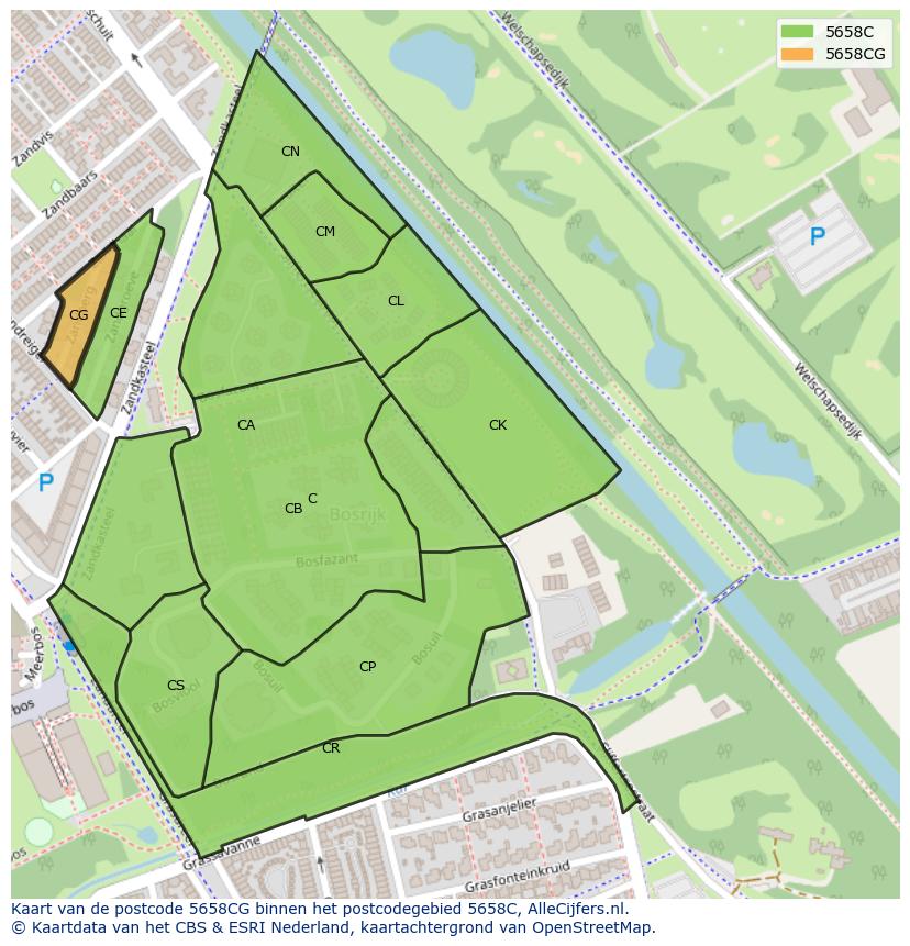 Afbeelding van het postcodegebied 5658 CG op de kaart.
