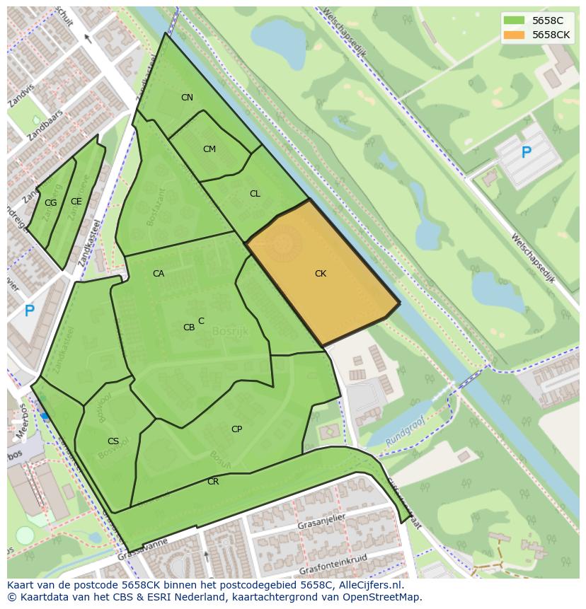 Afbeelding van het postcodegebied 5658 CK op de kaart.