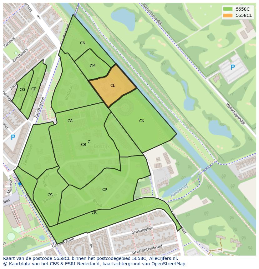Afbeelding van het postcodegebied 5658 CL op de kaart.