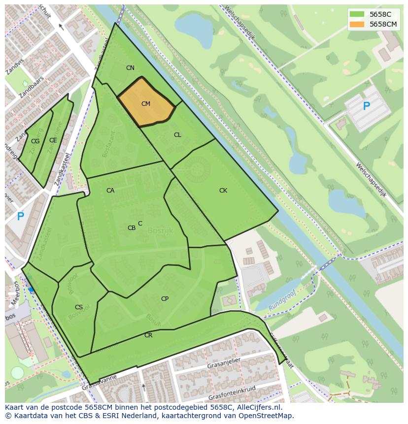 Afbeelding van het postcodegebied 5658 CM op de kaart.