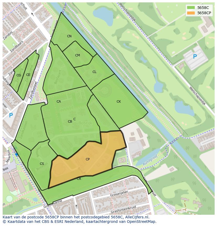 Afbeelding van het postcodegebied 5658 CP op de kaart.
