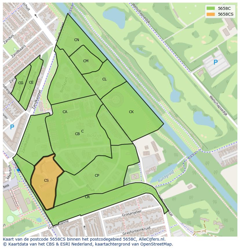Afbeelding van het postcodegebied 5658 CS op de kaart.