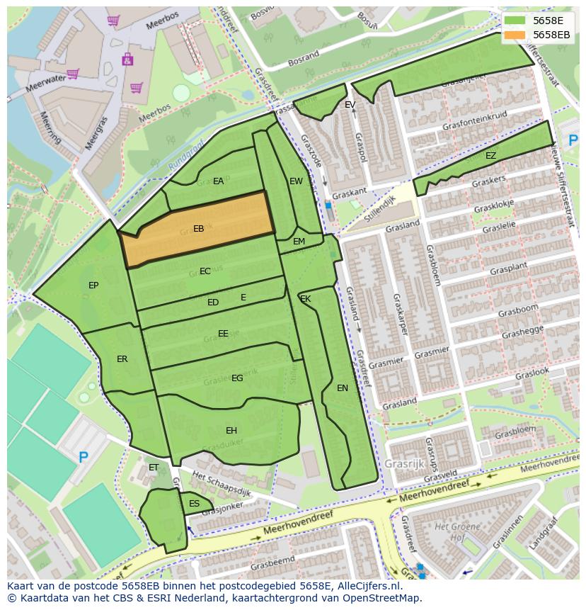 Afbeelding van het postcodegebied 5658 EB op de kaart.