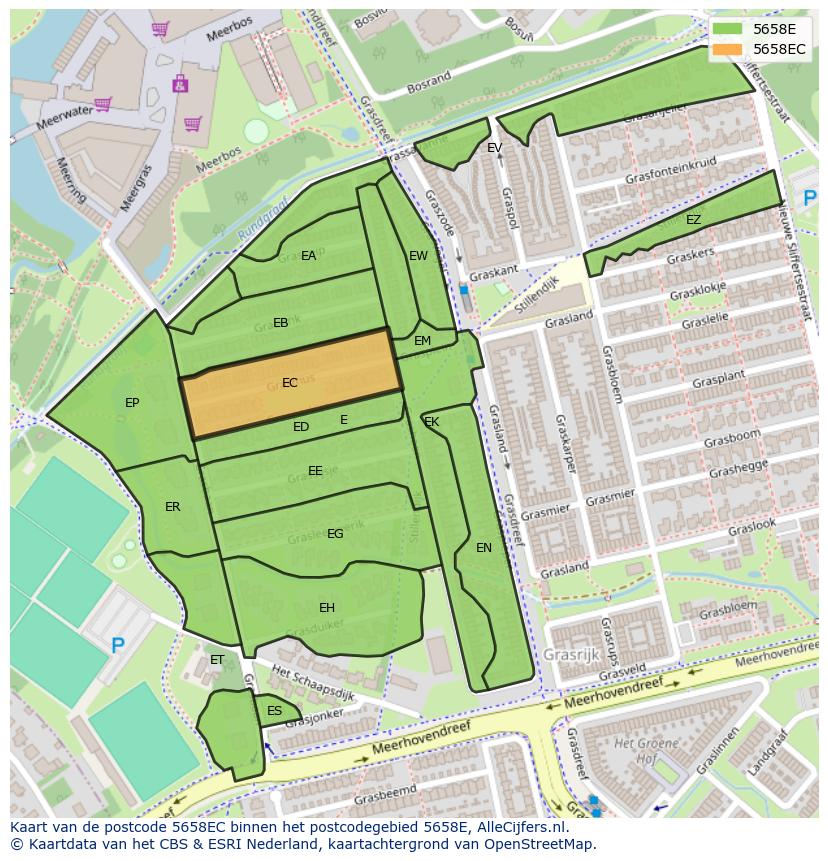 Afbeelding van het postcodegebied 5658 EC op de kaart.