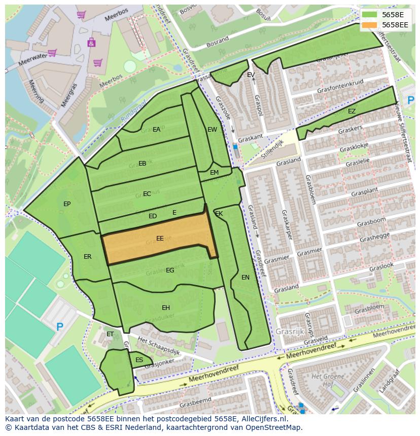 Afbeelding van het postcodegebied 5658 EE op de kaart.