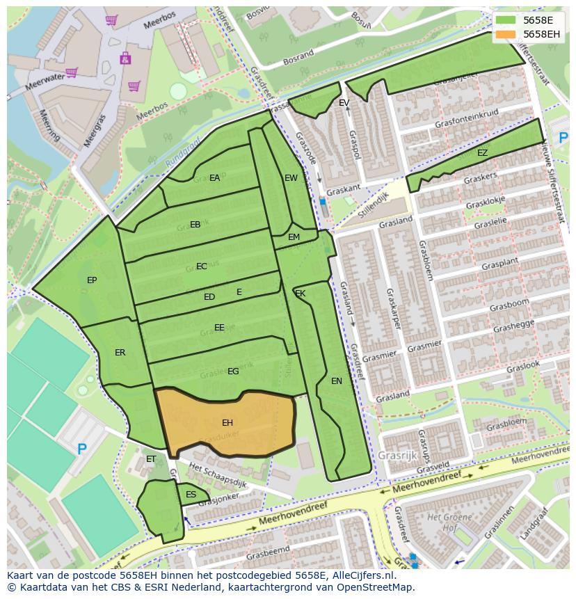 Afbeelding van het postcodegebied 5658 EH op de kaart.