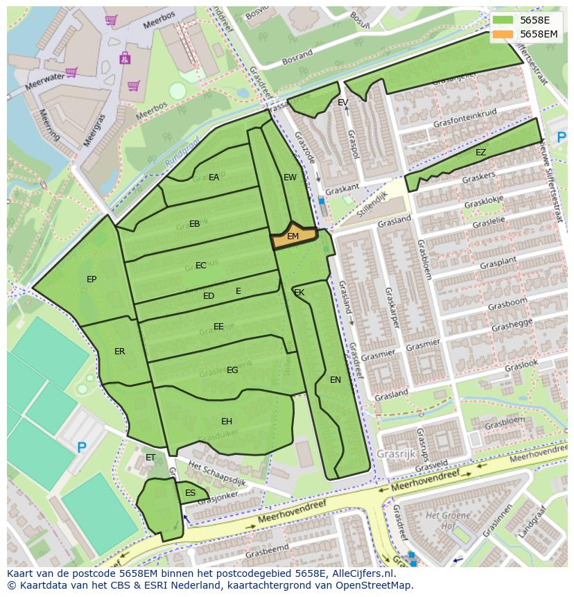 Afbeelding van het postcodegebied 5658 EM op de kaart.