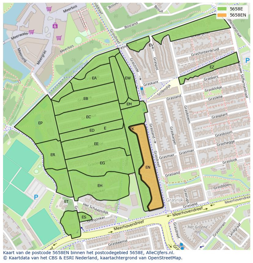 Afbeelding van het postcodegebied 5658 EN op de kaart.