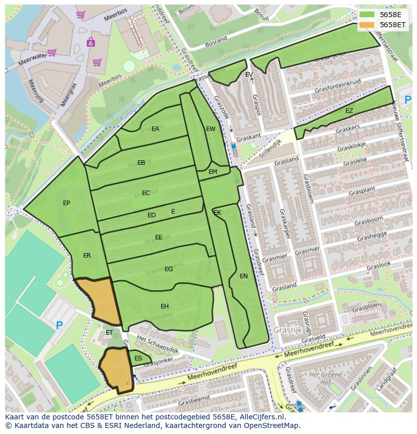 Afbeelding van het postcodegebied 5658 ET op de kaart.