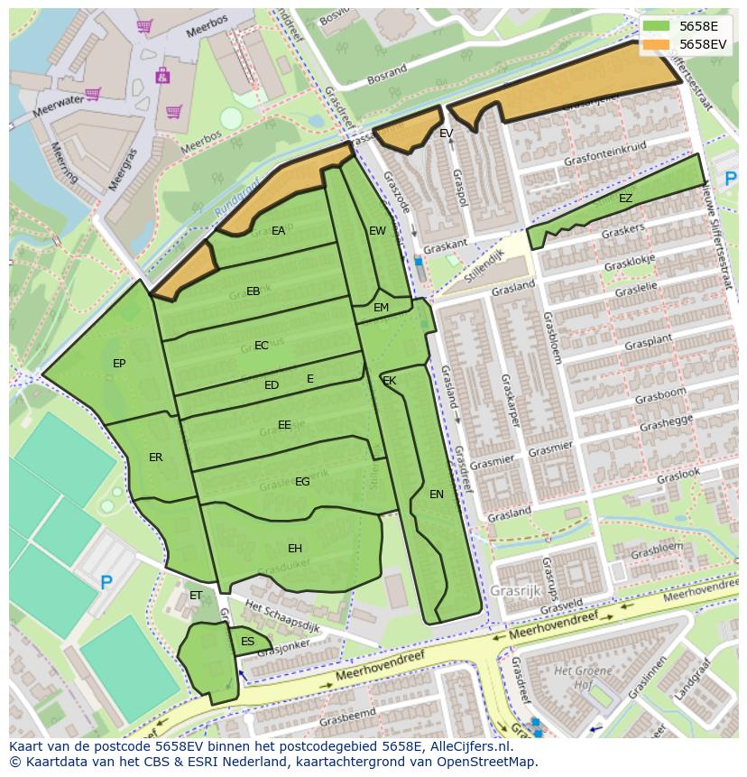 Afbeelding van het postcodegebied 5658 EV op de kaart.