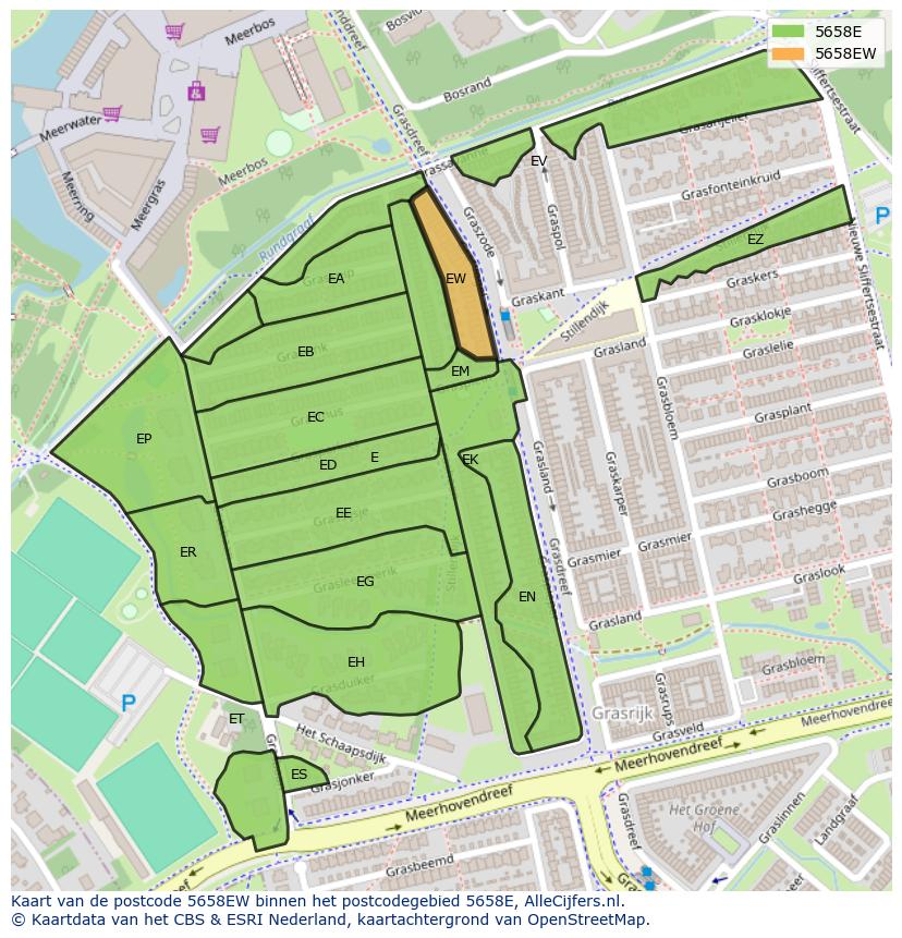Afbeelding van het postcodegebied 5658 EW op de kaart.