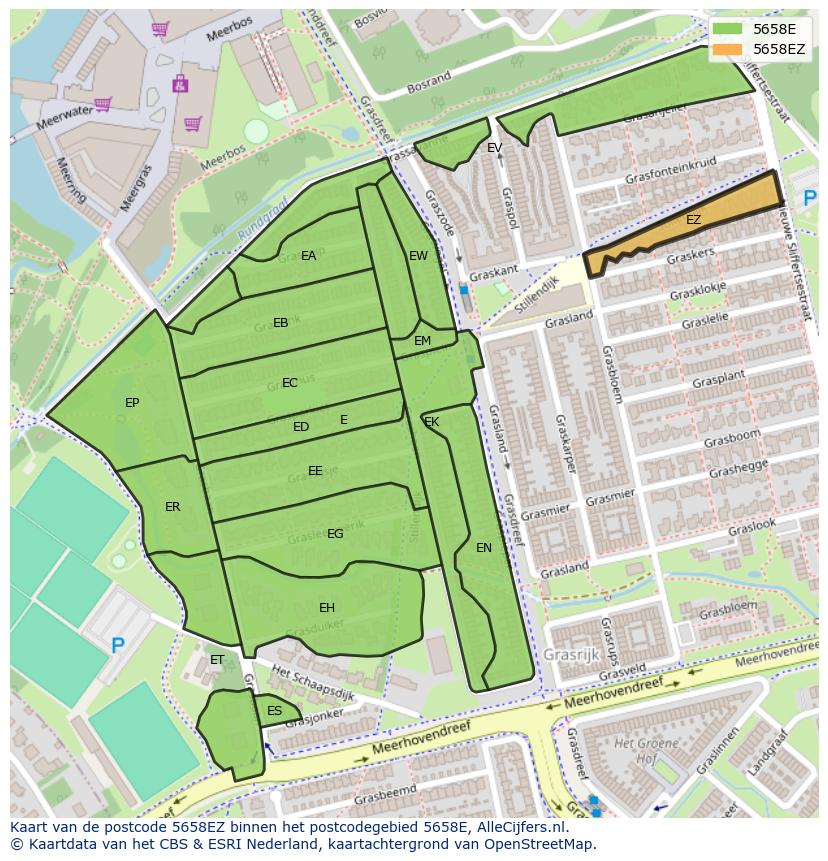 Afbeelding van het postcodegebied 5658 EZ op de kaart.