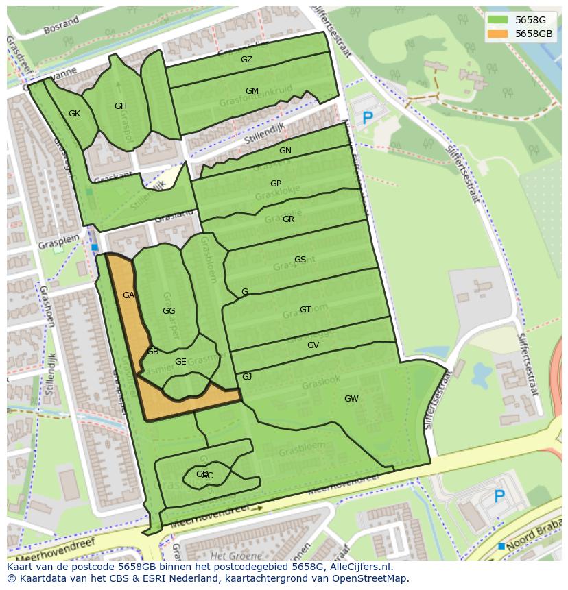 Afbeelding van het postcodegebied 5658 GB op de kaart.