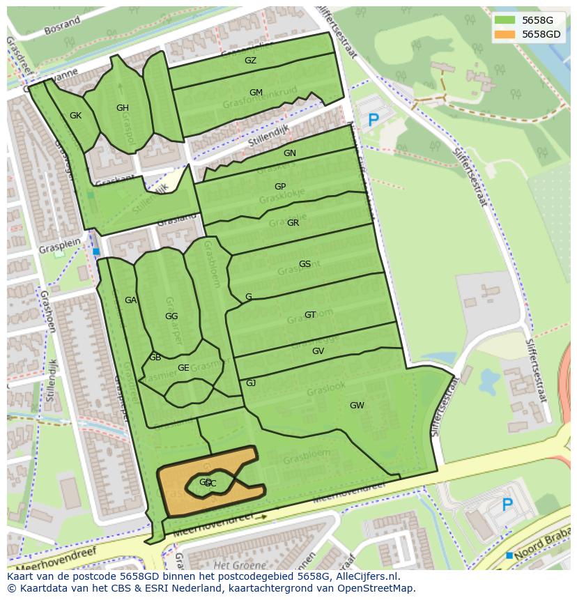 Afbeelding van het postcodegebied 5658 GD op de kaart.