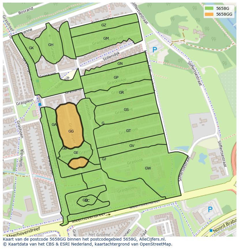 Afbeelding van het postcodegebied 5658 GG op de kaart.