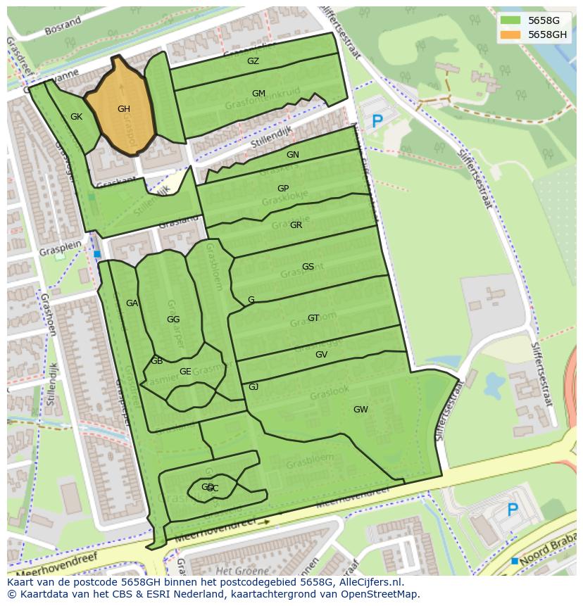 Afbeelding van het postcodegebied 5658 GH op de kaart.